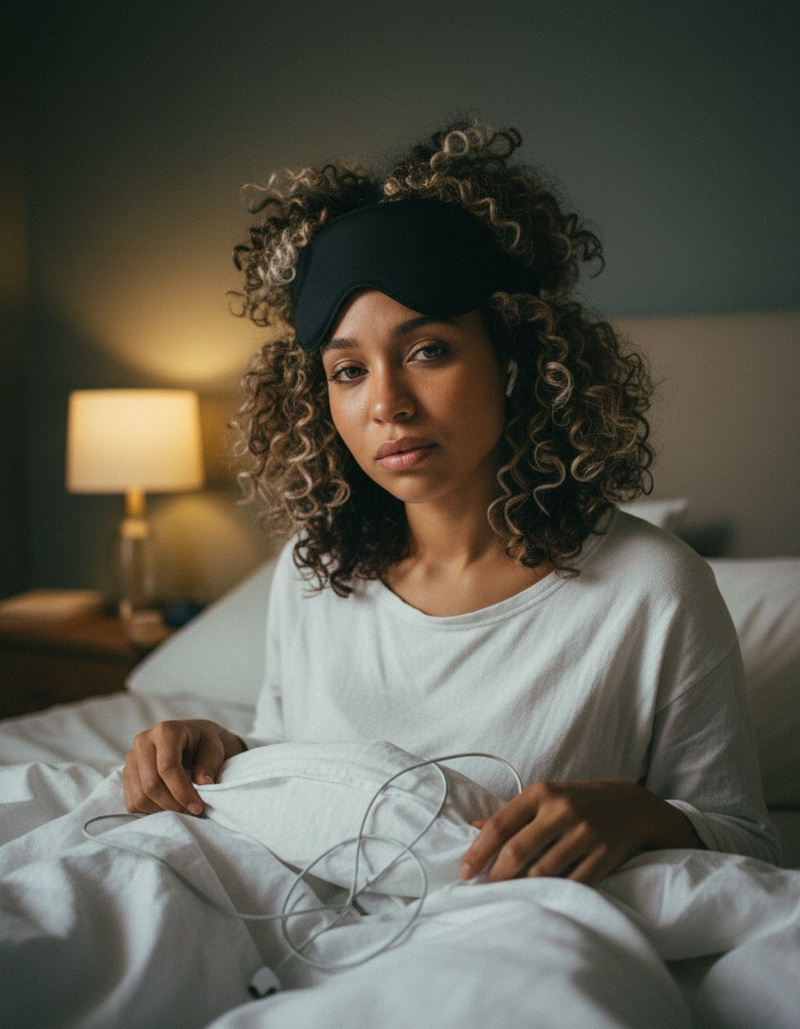 Earbuds and a flat mask