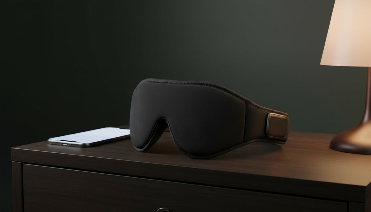 Mizuvo Bluetooth Sleep Mask on a nightstand