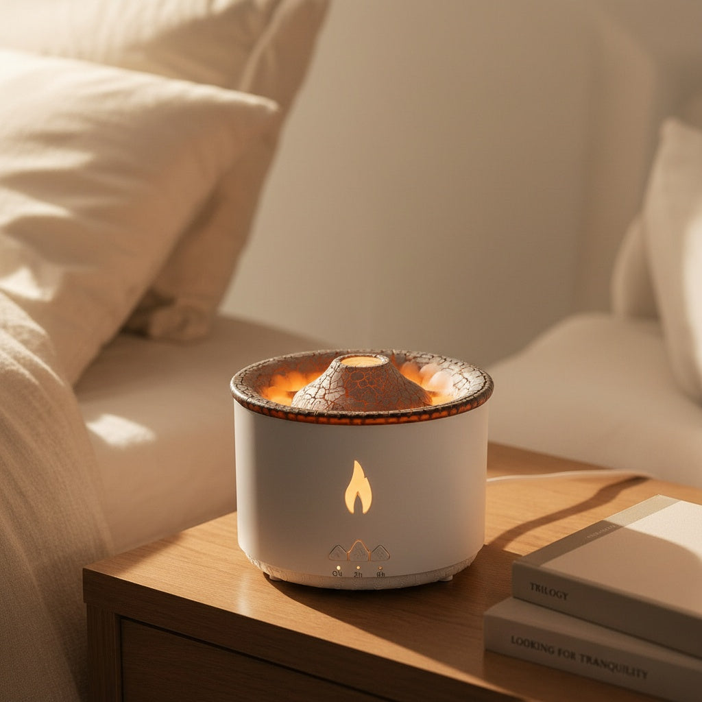 Flame diffuser switched off in a dark bedroom