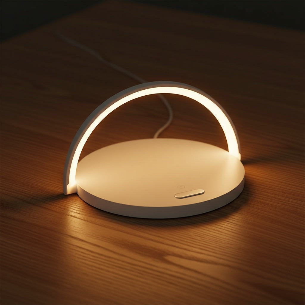 Close-up of the lamp base and warm arc