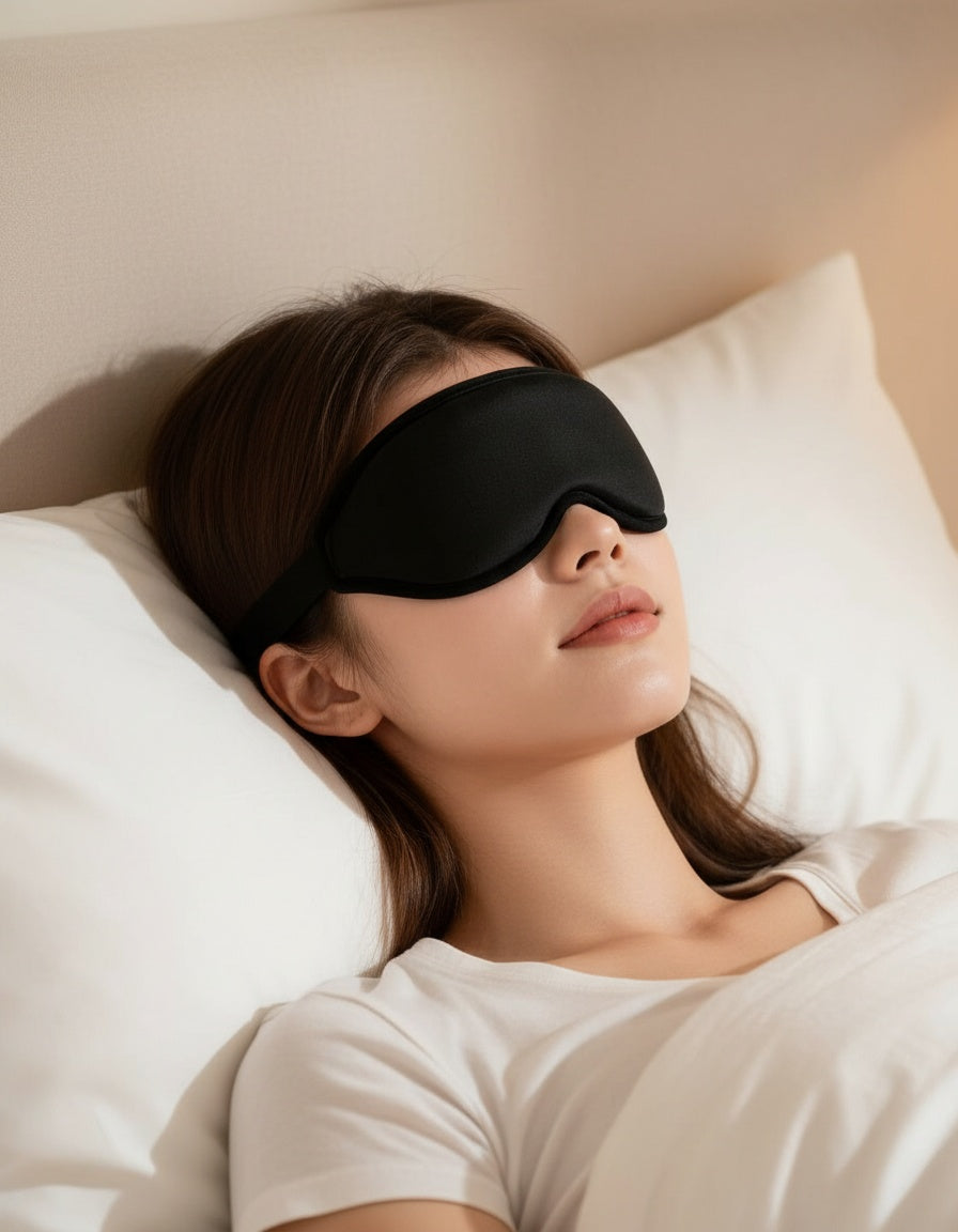 The 3D contour sleep mask holding fabric completely off the eyes
