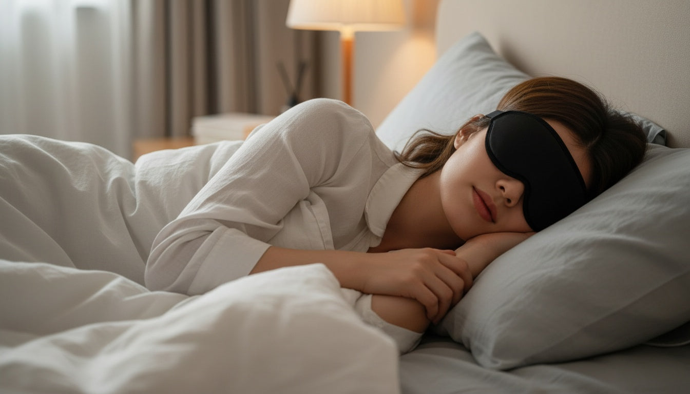Sleeping on the side wearing the 3D contour sleep mask