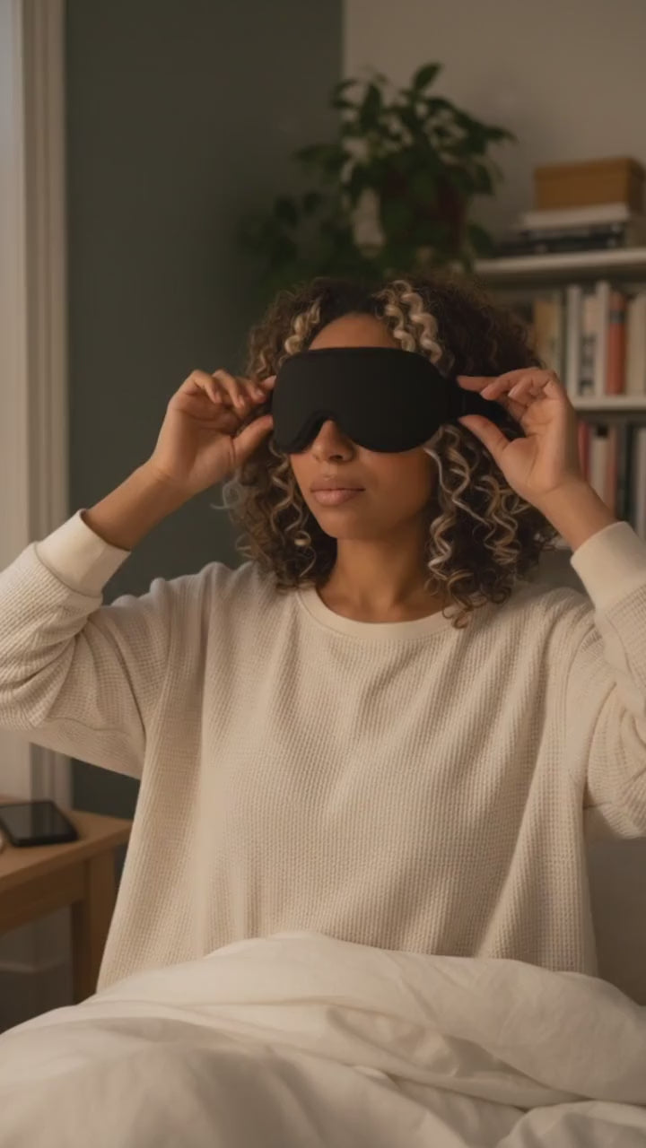 Putting on the Mizuvo Bluetooth Sleep Mask